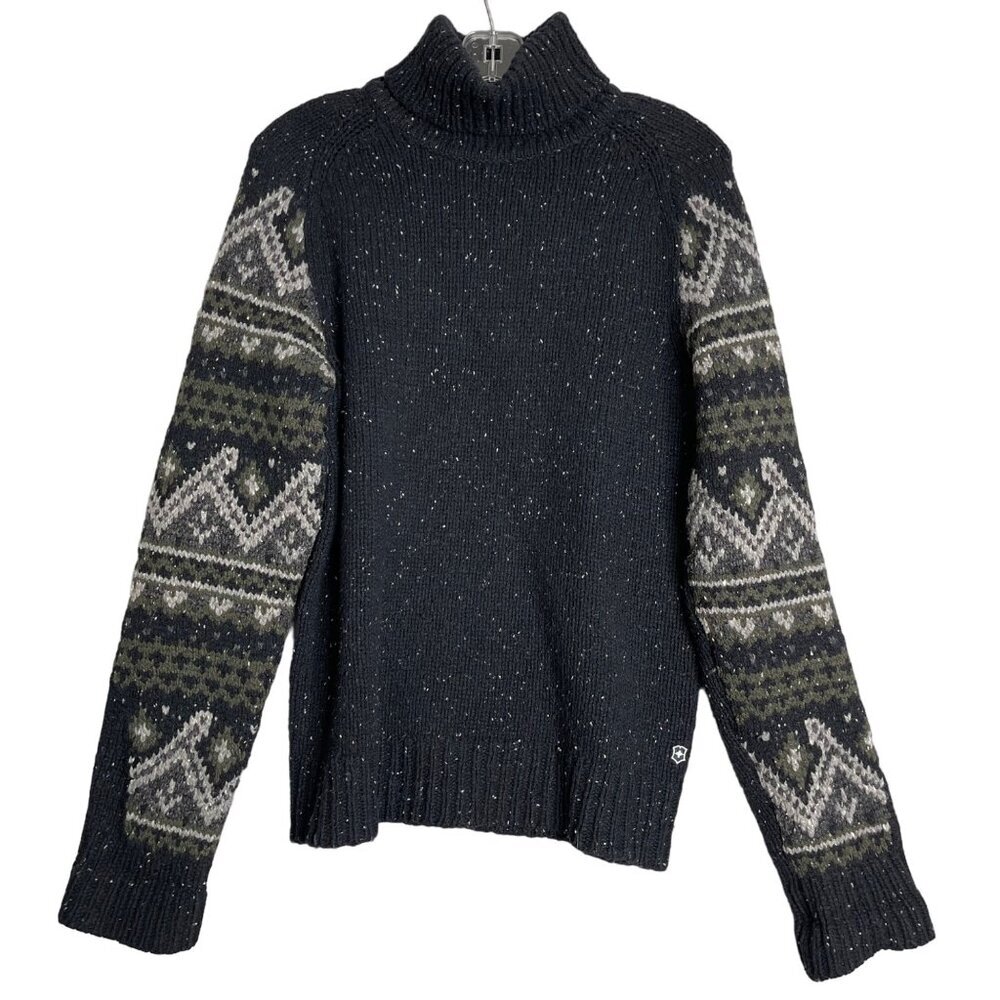 Victorinox Swiss Wool Fair Isle Turtleneck Sweater Mens S Grey Ski Holiday Cabin
